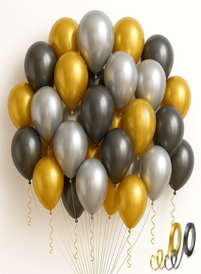 AMFIN (Pack of 50) 10 inch Metallic Chrome Balloons. Birthday, Anniversary Decoration Items - Gold, Black, Silver - Image 1